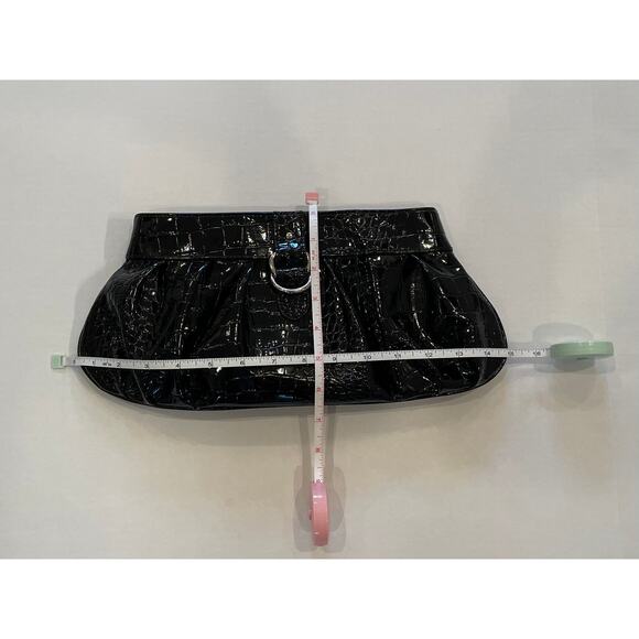 Apt. 9 Black Faux Patent Leather Crocodile Embossed Clutch Purse, Snap Closure - Picture 7 of 9